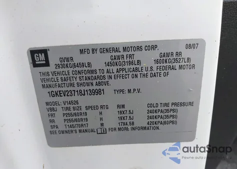 2008 GMC Acadia Slt-1 from USA, damaged, VIN 1GKEV23718J139981